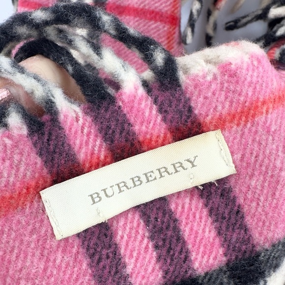Burberry Happy Fringe Scarf Pink Black Nova Check Plaid Wool Cashmere Blend - Picture 4 of 7